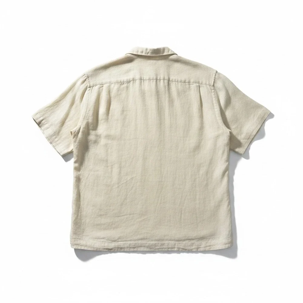 Banana Republic Irish Linen Camp Collar Shirt Cream Small Short Sleeve Preppy